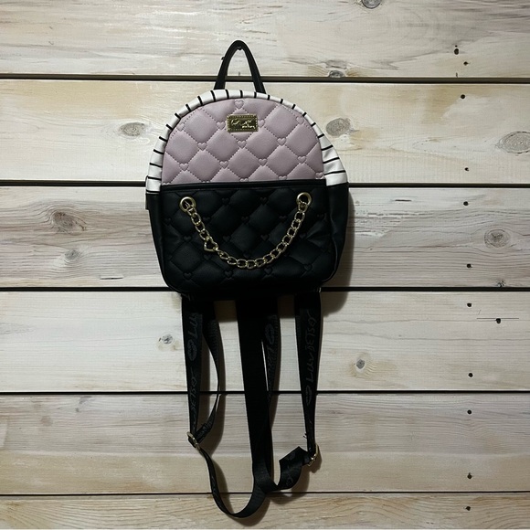 Betsey Johnson Quilted Pink and Black Backpack - Picture 1 of 7